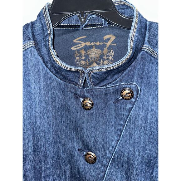 Seven 7 Women's High Brass Button Epaulets Denim Jean Jacket Size 18/20 XXL - Picture 2 of 7
